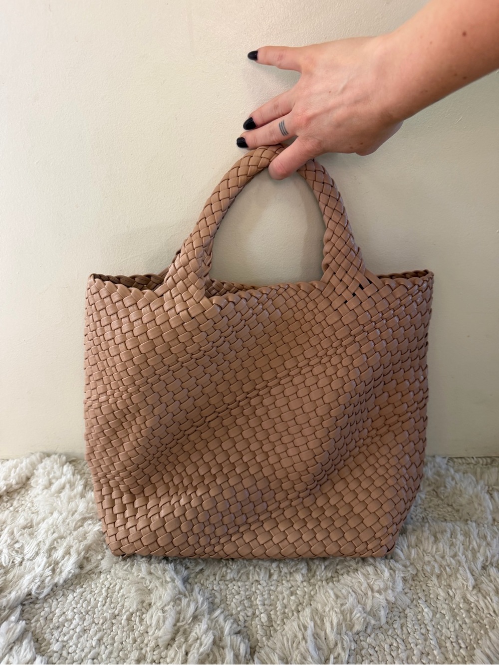 Woven Tote Bag in Tan - Classic Handled Women’s Bag